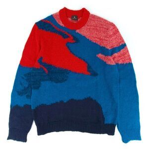 NEW Paul Smith Kid Mohair Harry Sweater Blue Jacquard Contemporary Swirl Large